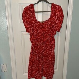 Red Floral Puff Sleeve Mini Dress